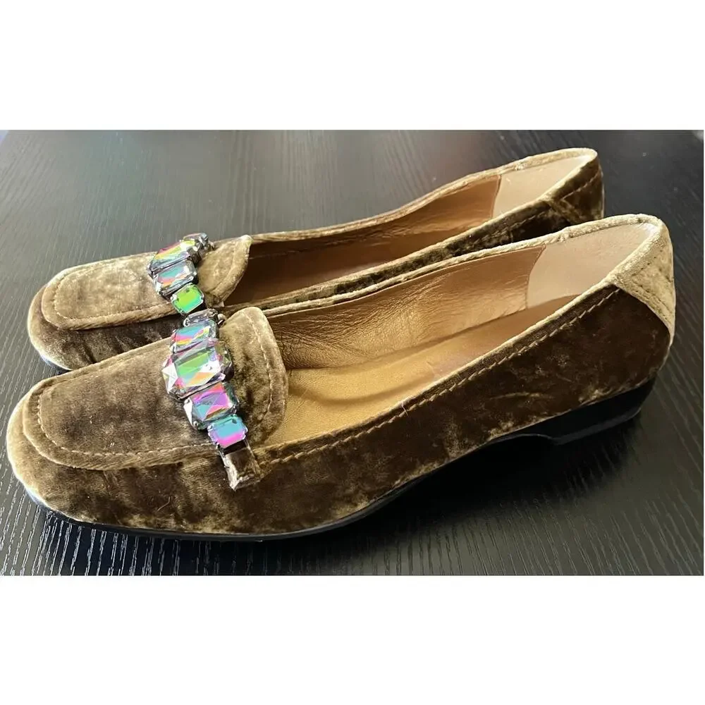Stunning Claudia Ciuti Velvet Loafers with Faux Alexandrite Jeweled Accents